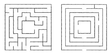 Односвязный (слева) и многосвязный (справа) лабиринты.